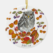 Waterverf herfst mooie uil en bladeren keramisch ornament (Voorkant)