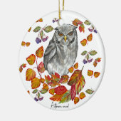Waterverf herfst mooie uil en bladeren keramisch ornament (Links)