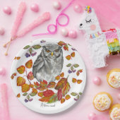 Waterverf herfst mooie uil en bladeren papieren bordje (Feest)