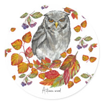 Waterverf herfst mooie uil en bladeren