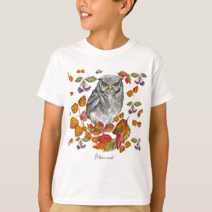 Waterverf herfst mooie uil en bladeren t-shirt