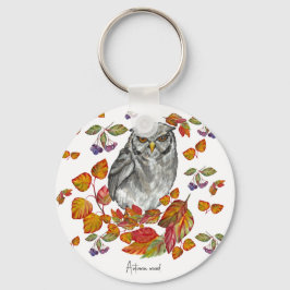 Waterverf herfst mooie uil en laat onderzetter b sleutelhanger