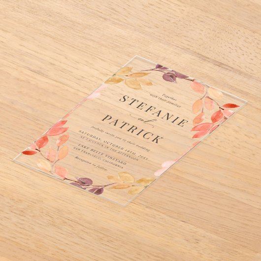 Waterverf herfst oliage Wreath Fall Wedding Acryl Uitnodigingen (Laagn)