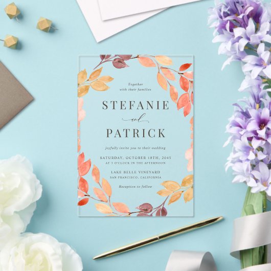 Waterverf herfst oliage Wreath Fall Wedding Acryl Uitnodigingen (Insitu (Huwelijk))