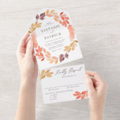 Waterverf herfst oliage Wreath Fall Wedding All In One Uitnodiging (Afscheurbaar)