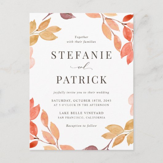 Waterverf herfst oliage Wreath Wedding Uitnodiging Briefkaart (Voorkant)