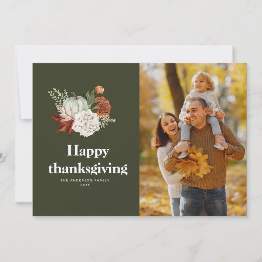 waterverf herfst oogst blij Thanksgiving foto Feestdagenkaart (Voorkant)