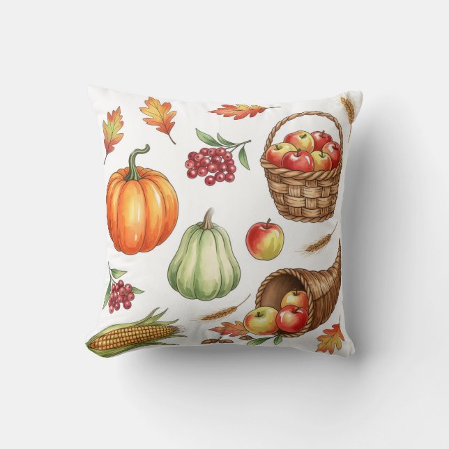 Waterverf herfst oogst pompoen herfst patroon kussen (Voorkant)