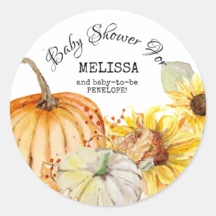 Waterverf Herfst Oogst Pompoen Zonnebloem Baby Ronde Sticker