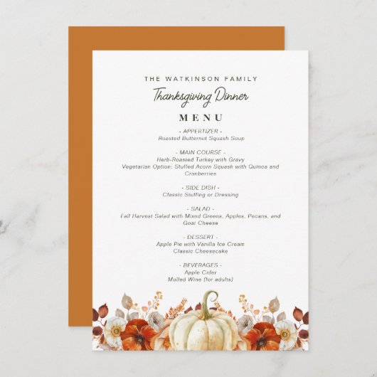 waterverf herfst oogst Thanksgiving menu (Voorkant / Achterkant)