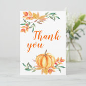Waterverf Herfst Oranje pompoen dank u Bedankkaart (Staand voorkant)