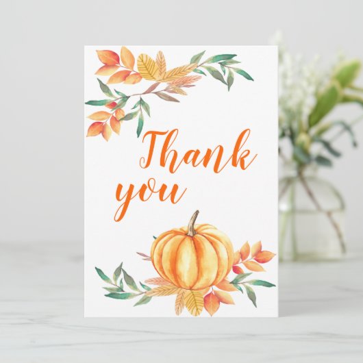 Waterverf Herfst Oranje pompoen dank u Bedankkaart (Staand voorkant)