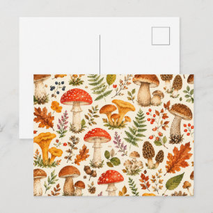 Waterverf Herfst Paddenstoel Patroon Briefkaart