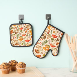 Waterverf Herfst Paddenstoel Patroon Ovenwant & Pannenlap Set