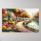 Waterverf Herfst Park Scène Poster (Voorkant)