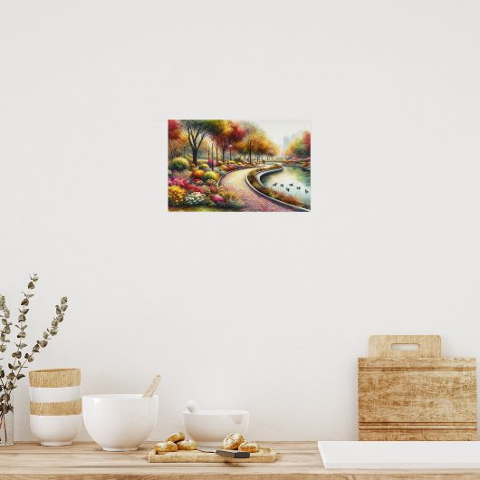 Waterverf Herfst Park Scène Poster (Keuken)