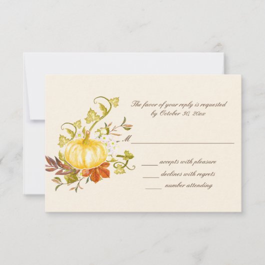Waterverf herfst pomkin en lederen bruiloft RSVP kaartje (Voorkant)