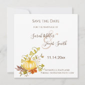 Waterverf herfst pomkin en lederen bruiloft save the date (Voorkant)