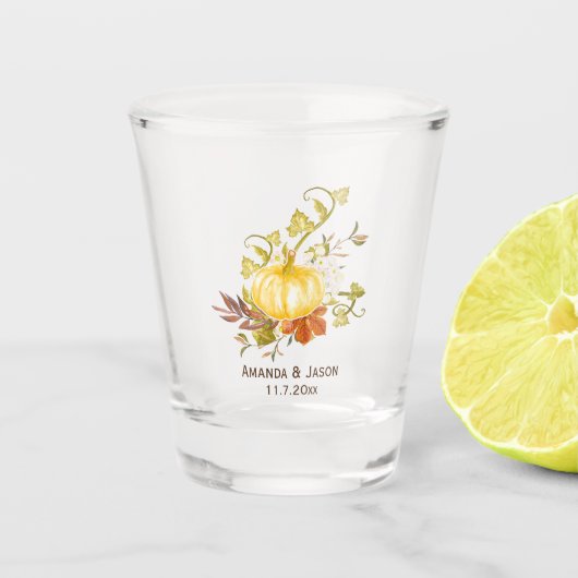Waterverf herfst pomkin en leves Wedding Favor Shot Glas (Voorkant)