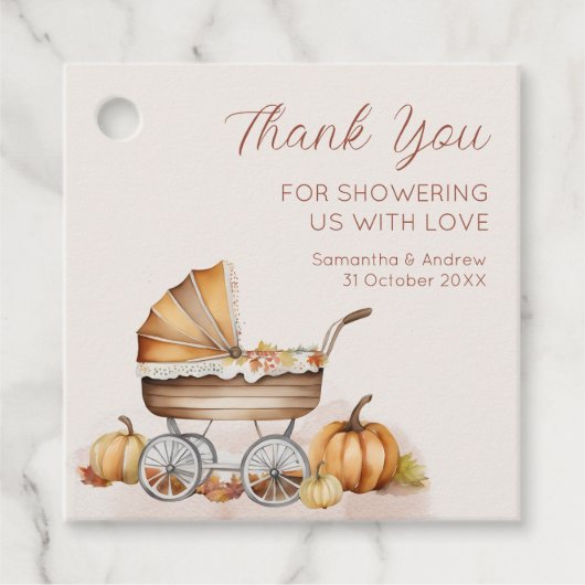 Waterverf Herfst pompoen Baby shower Bedankjes Labels (Voorkant)