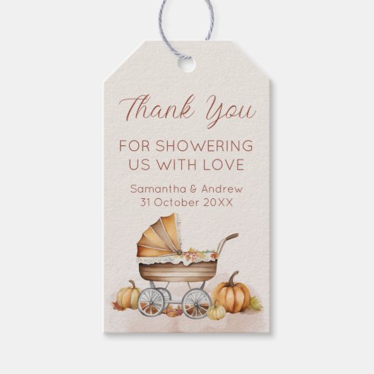 Waterverf Herfst pompoen Baby shower Cadeaulabel (Voorkant)