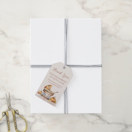 Waterverf Herfst pompoen Baby shower Cadeaulabel (Met Touw)