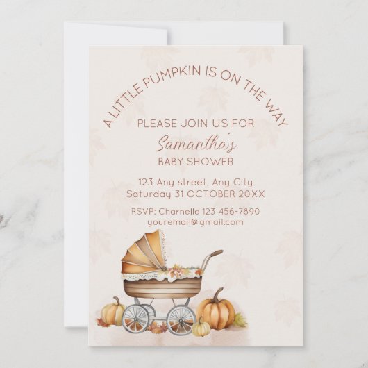 Waterverf Herfst pompoen Baby shower Kaart (Voorkant)