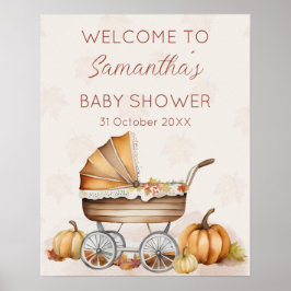 Waterverf Herfst Pompoen Baby shower Welkom Poster