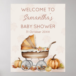 Waterverf Herfst Pompoen Baby shower Welkom Poster