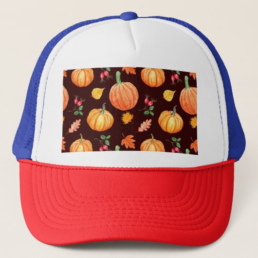 Waterverf herfst pompoen bloemmotief trucker pet (Voorkant)