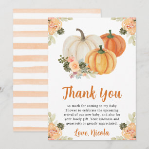Waterverf Herfst Pompoen en Cactus Baby Shower Bedankkaart