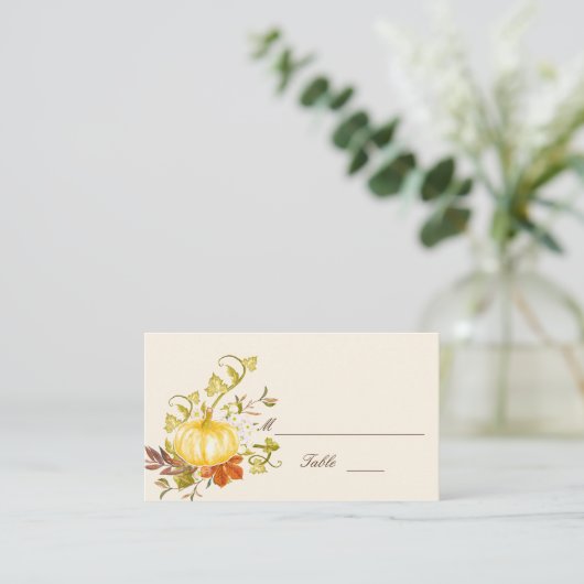Waterverf herfst pompoen en lederwonden plaatskaartje (Staand voorkant)