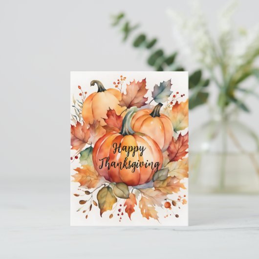 Waterverf Herfst Pompoen Oogst Thanksgiving Briefkaart (Staand voorkant)
