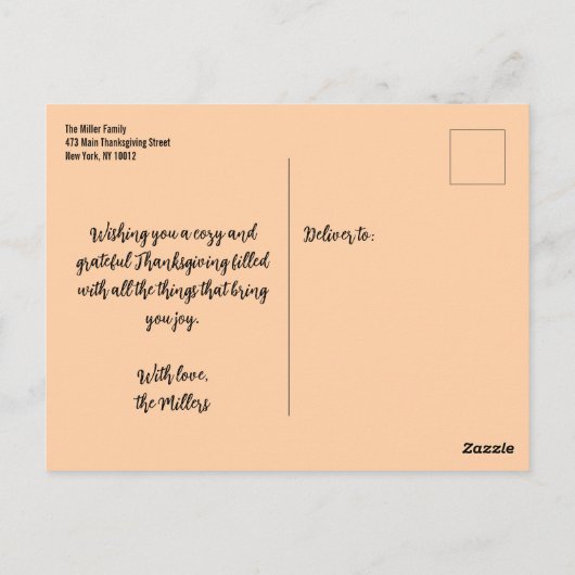 Waterverf Herfst Pompoen Oogst Thanksgiving Briefkaart (Achterkant)