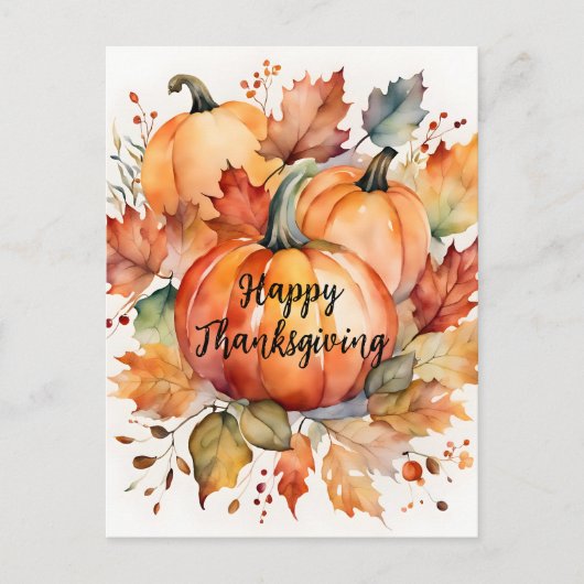 Waterverf Herfst Pompoen Oogst Thanksgiving Briefkaart (Voorkant)