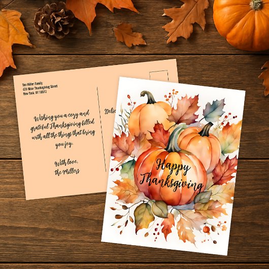 Waterverf Herfst Pompoen Oogst Thanksgiving Briefkaart