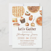 Waterverf Herfst Pompoen Pie Thanksgiving Diner Kaart (Voorkant)