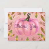 Waterverf Herfst Pompoen Roze Goud Glitter Roze Bedankkaart (Voorkant)
