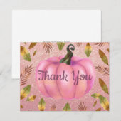 Waterverf Herfst Pompoen Roze Goud Glitter Roze Bedankkaart (Voorkant / Achterkant)