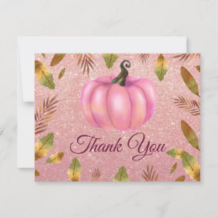 Waterverf Herfst Pompoen Roze Goud Glitter Roze Bedankkaart