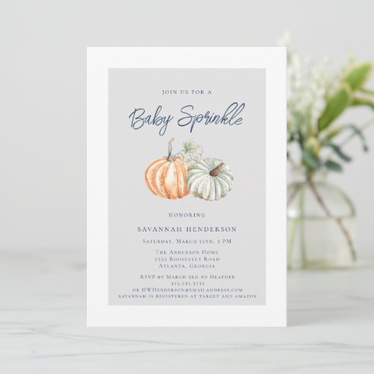 Waterverf Herfst Pompoen Sprinkle Baby shower Kaart (Staand voorkant)