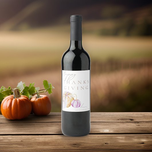 Waterverf Herfst Pompoen Thanksgiving Wijn Etiket