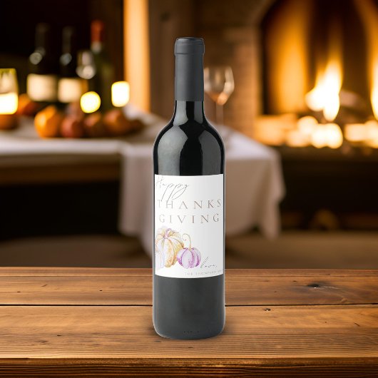 Waterverf Herfst Pompoen Thanksgiving Wijn Etiket