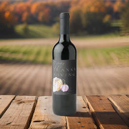 Waterverf Herfst Pompoen Thanksgiving Zwart Wijn Etiket