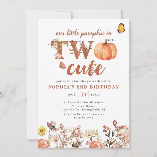 Waterverf Herfst Pompoen Wildflower 2e Verjaardag Kaart (Voorkant)