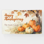 Waterverf Herfst Pompoenen Bladeren Thanksgiving Spandoek (Horizontaal)