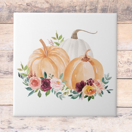 Waterverf Herfst Pompoenen Boho Bloemen Tegeltje