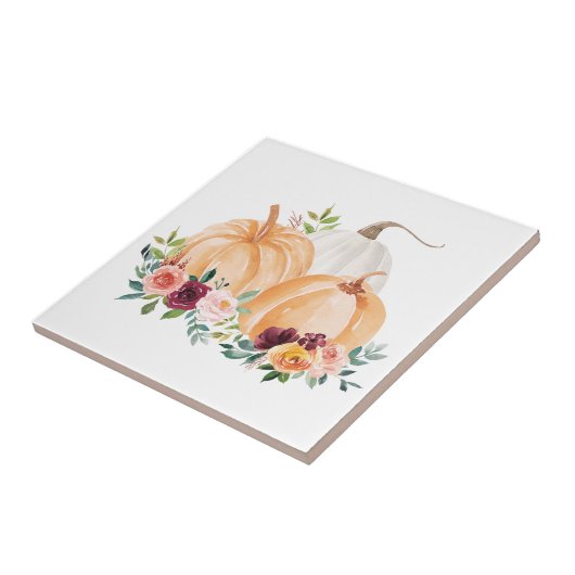 Waterverf Herfst Pompoenen Boho Flowers Tegeltje (Zijkant)