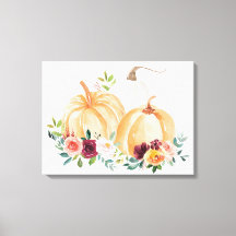 Waterverf Herfst Pompoenen en Boho Bloemen
