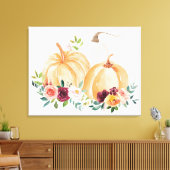 Waterverf Herfst Pompoenen en Boho Flowers Canvas Afdruk (Insitu (Woonkamer))